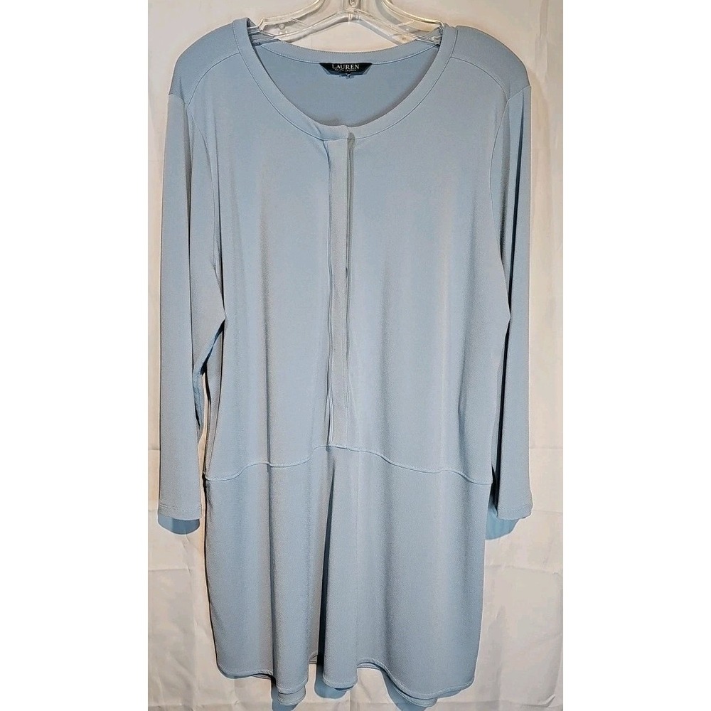 Lauren Ralph Lauren Tunic Top Blouse Women's 2X Periwinkle Blue Covered Buttons
